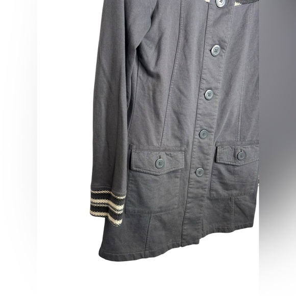 Prana Rowen Gray Woven Striped Button Front Fleece Longline Trench Jacket - Picture 2 of 9